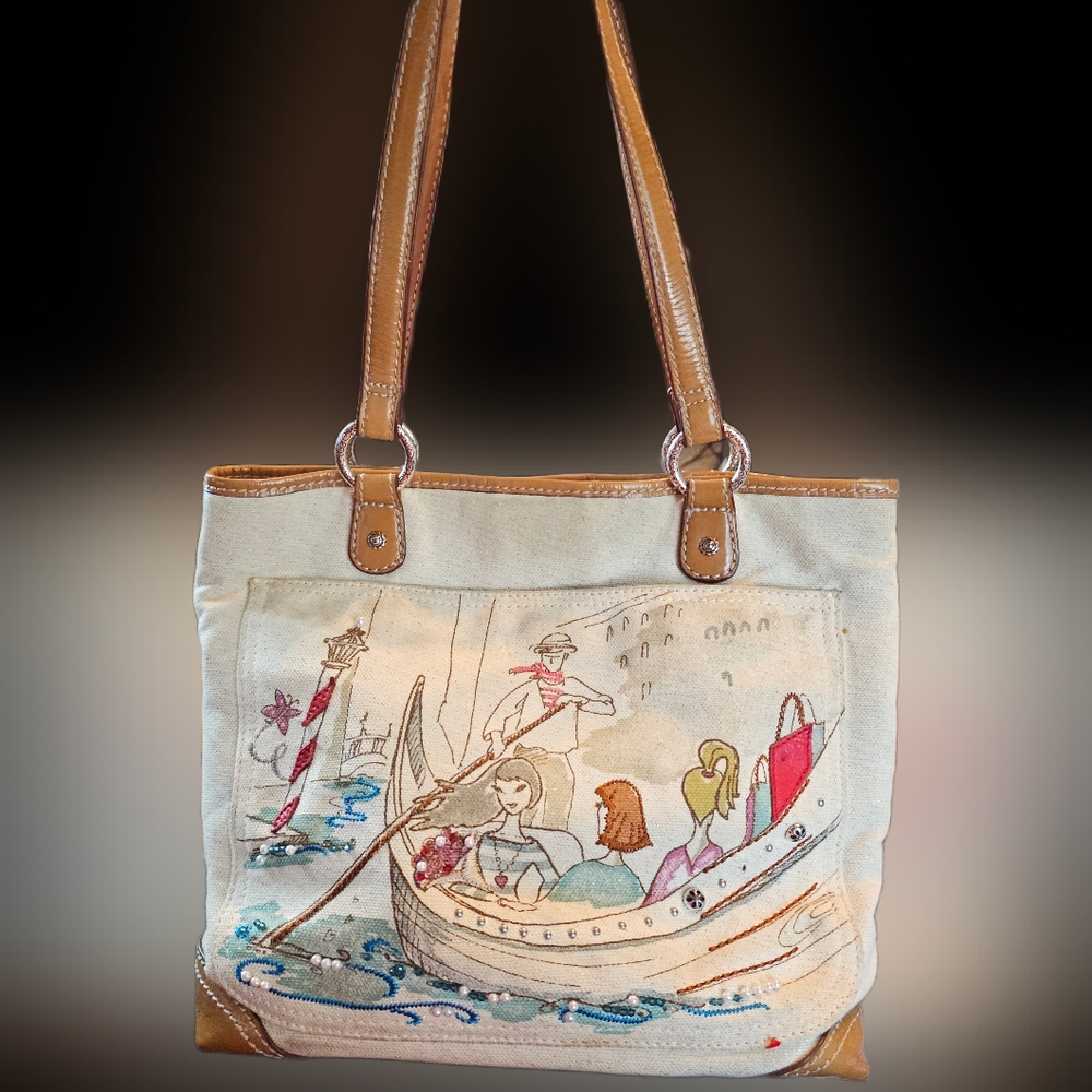 Brighton Embellished Leather Trim Tote Bag